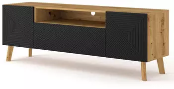 Bim Furniture Luxi TV-Lowboard 160cm Eiche Artisan, mattschwarze Fronten, Massivholzbeine