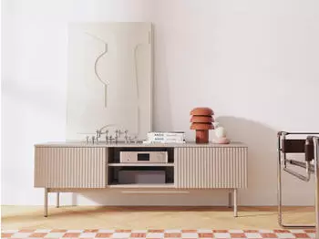 Beautysofa Soft TV-Schrank 150cm, 2 T&uuml;ren, Rillenfronten, Push-to-Open, Kaschmir