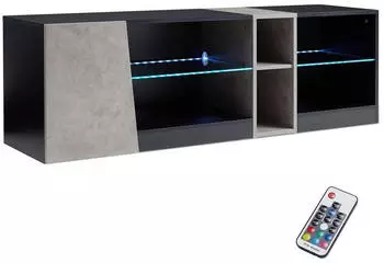 Mondeer TV-Schrank mit LED-Beleuchtung, 5 F&auml;cher & 1 T&uuml;r, 140x45x37,5cm, Schwarz & Grau (FLTV06CB-G1N)