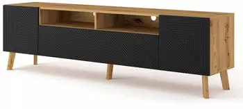 Bim Furniture LUXI Lowboard 195cm Eiche Artisan, mattschwarze MDF-Fronten, Massivholzbeine