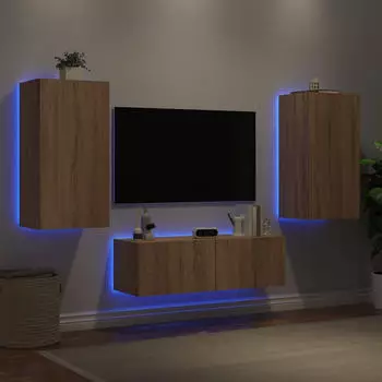 vidaXL TV-Wohnwand 3-tlg. mit LED-Leuchten Sonoma-Eiche (3216876)