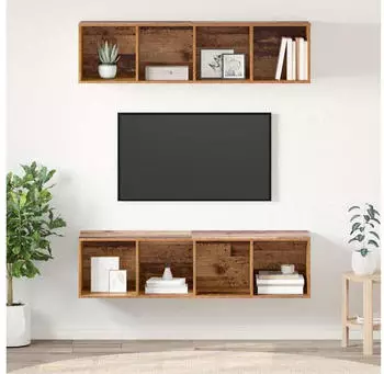 vidaXL TV-Schrank-Set Wandmontage 2-tlg. Altholz 37x37x142,5cm (3393525)