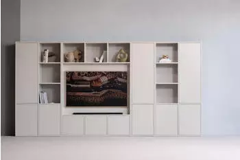 Woood Meggy Mehrzweckschrank Kiefer FSC Hellgrau, Push to Open, 160x215cm