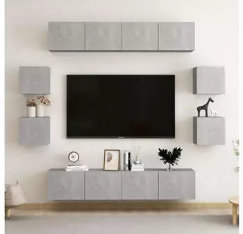 vidaXL TV-Schrank-Set 8-tlg. Holzwerkstoff Betongrau (3079068)