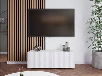 Beautysofa Kavell TV-Schrank 100cm 2 Türen geriffelte Fronten hängend/stehend weiß matt