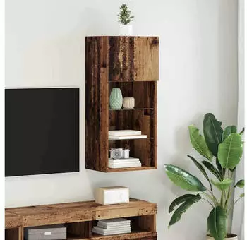 vidaXL Wandmontierter TV-Schrank mit LED Altholz 40,5x30x90cm