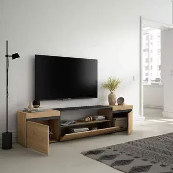 Skraut Home TV-Schrank 200x35x45cm für TV bis 80", Eiche/Schwarz (46_17)