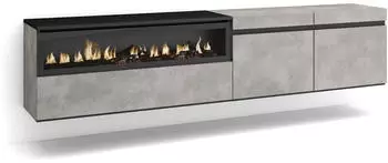 Skraut Home TV-Schrank mit Elektrokamin, hängend, 200x45x35cm, Zementgrau (51_7)