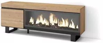 Skraut Home TV-Lowboard 160cm mit Elektrokamin XXL, Industriedesign, Eiche (422_14_02)