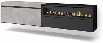 Skraut Home TV-Schrank mit Elektrokamin, hängend, 200x45x35cm, Zementgrau (52_31)