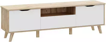 Forte Vankka Lowboard 179,1cm Planked Eiche/Wei&szlig;, Holzwerkstoff, Echtholzbeine (VANKKA TV-Unterschrank 180)