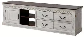 Massivmoebel24 Castle-Antik TV-Board Mango/Akazie 205x50x60cm wei&szlig; gewachst (09-313-810-1110)