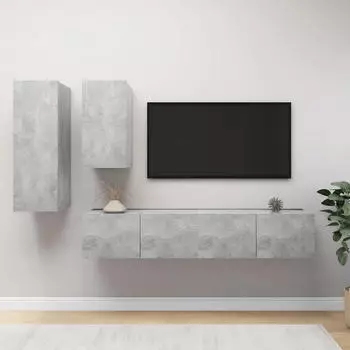 vidaXL TV-Schrank-Set 4-tlg. Betongrau Holzwerkstoff (3079152)