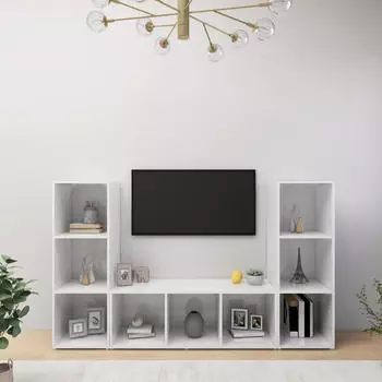 vidaXL TV-Schr&auml;nke 3er-Set Holzwerkstoff Wei&szlig; 107x35x37cm (3079961)