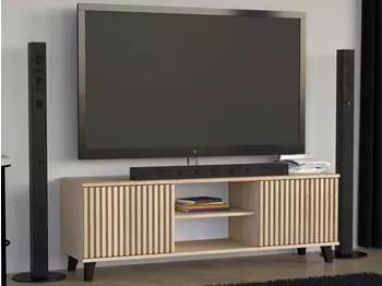Beautysofa Home Lowboard 2 Türen mit Lamellen, Push-to-Open, Eiche Artisan, 150x50x40cm