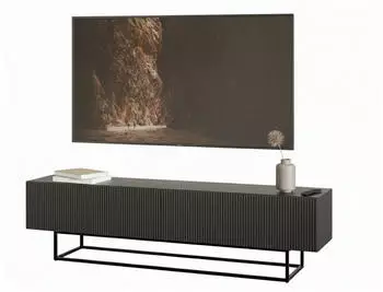 Selsey Veldio TV-Lowboard 175cm Riffelfronten Metallgestell Schwarz