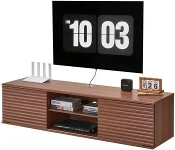 VEVOR H&auml;ngender TV-Schrank 152cm Wandmontage, 2 Ebenen, Schiebet&uuml;ren, Walnuss (SHSHDSG1118)