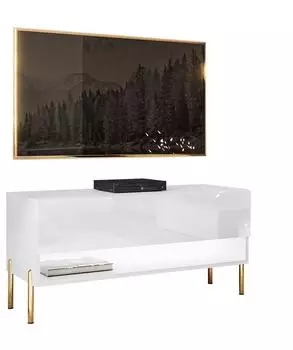 Lookway Calante TV-Lowboard 90cm, weiß hochglanz, goldene Chromfüße (800000878329)
