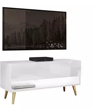 Lookway Calante TV-Lowboard 90cm, weiß hochglanz, goldene Chrom-Beine (800000878389)