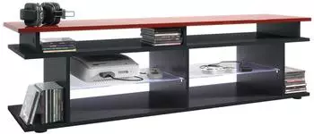 Vladon Movie V3 Lowboard mit TV-Aufsatz, 8 F&auml;cher, LED-Beleuchtung, schwarz matt/bordeaux hochglanz (138,5x39x37,5cm)