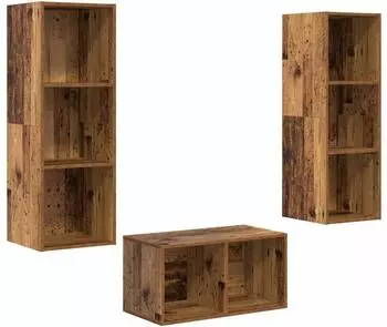 vidaXL TV-Schrankset Altholz-Optik, Holzwerkstoff, 37x37x107cm