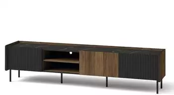 Beautysofa Piano TV-Schrank 3 Türen, schwarz/Nussbaum, 200x47x40cm