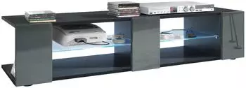 Vladon Movie V2 Lowboard 6 offene F&auml;cher, schwarz matt/grau hochglanz, LED-Beleuchtung blau (134x29x39cm)