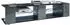 Vladon Movie V2 Lowboard 6 offene Fächer, schwarz matt/grau hochglanz, LED-Beleuchtung blau (134x29x39cm)