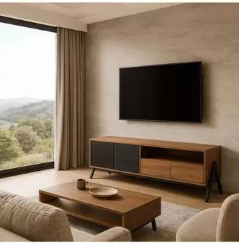 MCW TV-Rack O40 mit Schubladen, T&uuml;ren, MDF/Metall, 48x155x40cm, natur (MCW-O40)