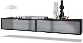 Vladon Lana 100 Lowboard 2er-Set, schwarz matt/Avola-Anthrazit, 100x29x37cm