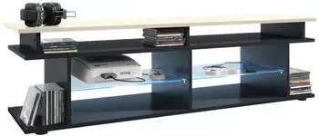 Vladon Movie V3 Lowboard mit TV-Aufsatz, 8 F&auml;cher, LED-Beleuchtung, schwarz matt/creme hochglanz (138,5x39x37,5cm)