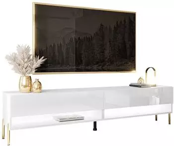 Lookway Calante TV-Lowboard 180cm, weiß hochglanz, goldene Chromfüße (800000878349)
