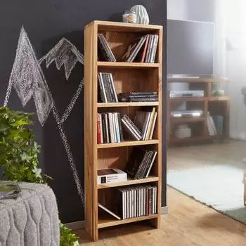 Finebuy CD-Regal Akazie Massivholz 90cm 5 F&auml;cher (SuVa3539_1)