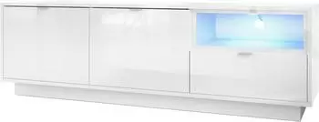 Vladon Metro TV-Lowboard wei&szlig; hochglanz mit LED-Beleuchtung, 153x48x37cm (Metro)