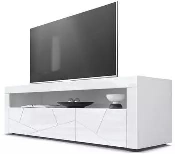 Vladon Valencia Sideboard wei&szlig; matt/hochglanz 3D-Struktur, 155x46x40cm