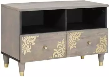 vidaXL TV-Schrank mit Regal, Massivholz Mango, grau und gold (4018773)