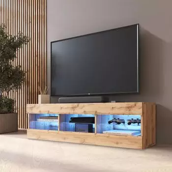 Komodee Tivoli Lowboard Eiche Wotan, blaue LED, 140x40,5x35,5cm