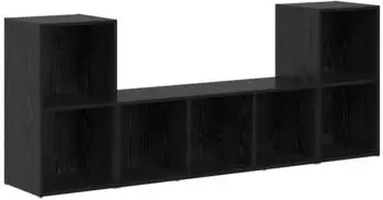 vidaXL TV-Schrankset wandmontiert, 3-teilig, schwarz, Holzwerkstoff (3393253)