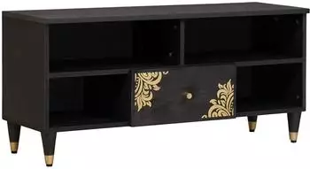 vidaXL TV-Schrank mit Regal, Mangoholz massiv, schwarz, 100x33x46cm (4018824)