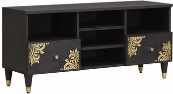 vidaXL TV-Schrank mit Regal, Mangoholz massiv, schwarz, 100x33x46cm (4018826)