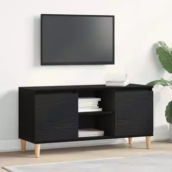 vidaXL TV-Schrank mit Holzbeinen, schwarz, Eichen-Optik, 102x35x50cm (862584)