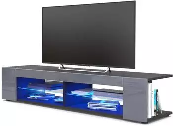 Vladon Movie Lowboard 4 offene F&auml;cher, schwarz matt/grau hochglanz, LED-Beleuchtung blau (134x29x39cm)