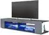 Vladon Movie Lowboard 4 offene Fächer, schwarz matt/grau hochglanz, LED-Beleuchtung blau (134x29x39cm)