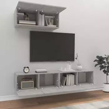 vidaXL TV-Schrank-Set 3-tlg. betongrau Holzwerkstoff (3114473)