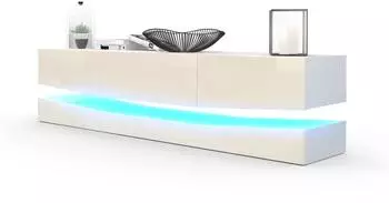 Vladon City Lowboard 3 Schubk&auml;sten, wei&szlig; matt/Creme Hochglanz, LED (50002817)