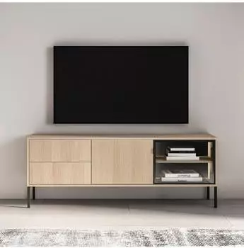 Selsey Barnee TV-Lowboard mit beleuchteter Glasvitrine, Eichenholzoptik, 160cm