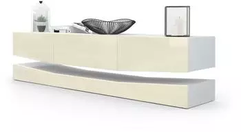 Vladon City Lowboard 1 offenes Fach, 3 Schubk&auml;sten, wei&szlig; matt/creme hochglanz (50002805)