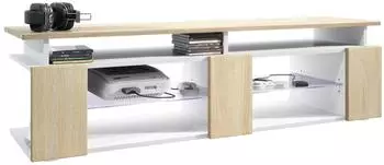 Vladon Movie V2 Lowboard mit TV-Aufsatz, wei&szlig; matt/Eiche s&auml;gerau, LED-Beleuchtung, 138,5x39x39cm (50026108)