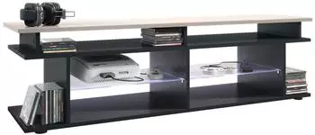 Vladon Movie V3 Lowboard mit TV-Aufsatz, 8 F&auml;cher, LED-Beleuchtung, schwarz matt/sandgrau hochglanz (138,5x39x37,5cm)