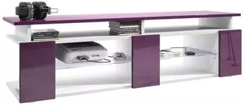 Vladon Movie V2 Lowboard mit TV-Aufsatz, wei&szlig; matt/Brombeer Hochglanz, LED, 138,5x39x39cm (50026093)
